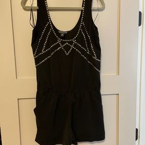 Black shorts romper w/silver studs and pockets